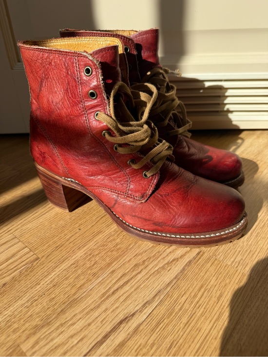 Frye Shoes - Vintage Frye Scarlet Red Lug Lace Boots – Made in USA
